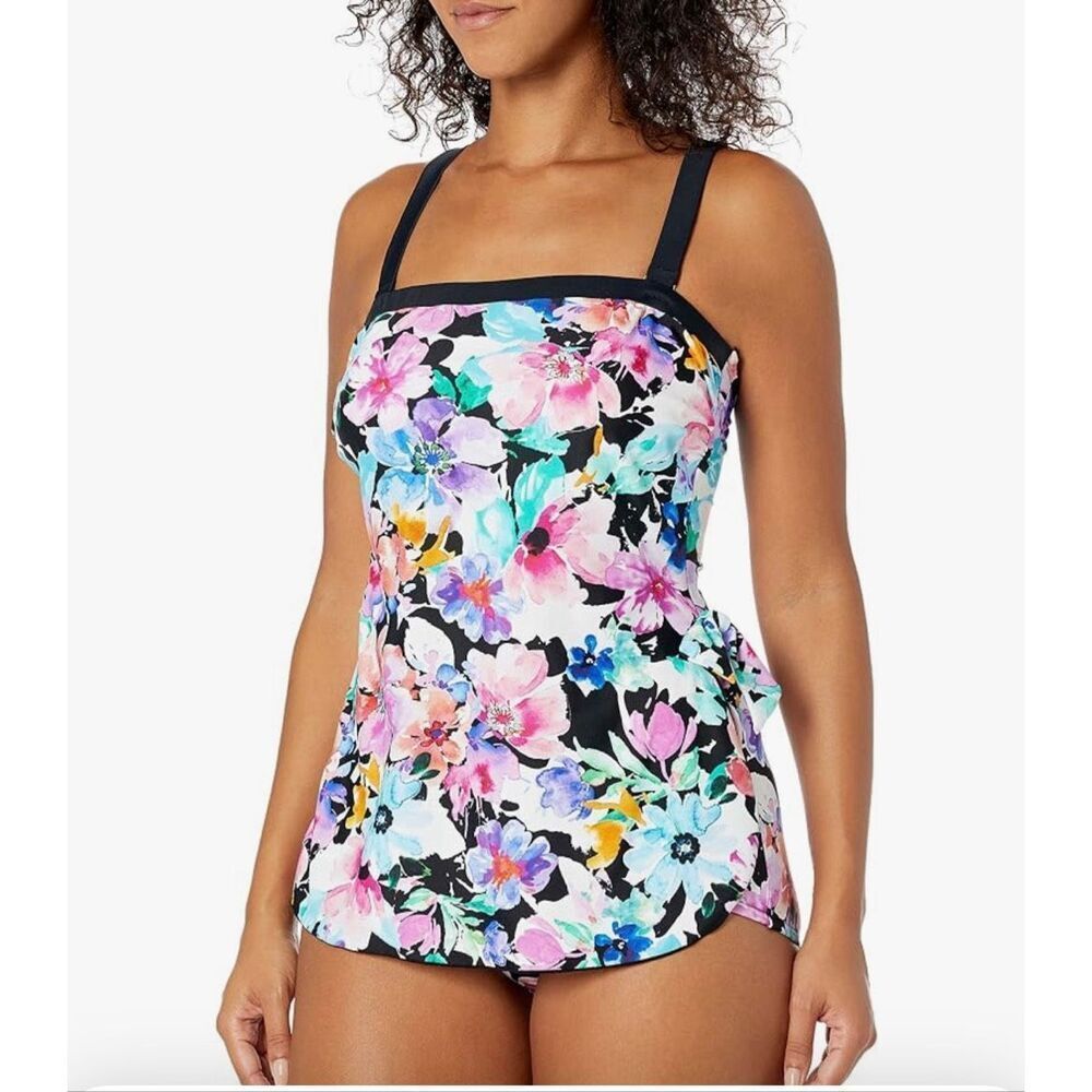 Maxine Of Hollywood One Piece Swimsuit Dress Watercolor Floral Convertible Strap